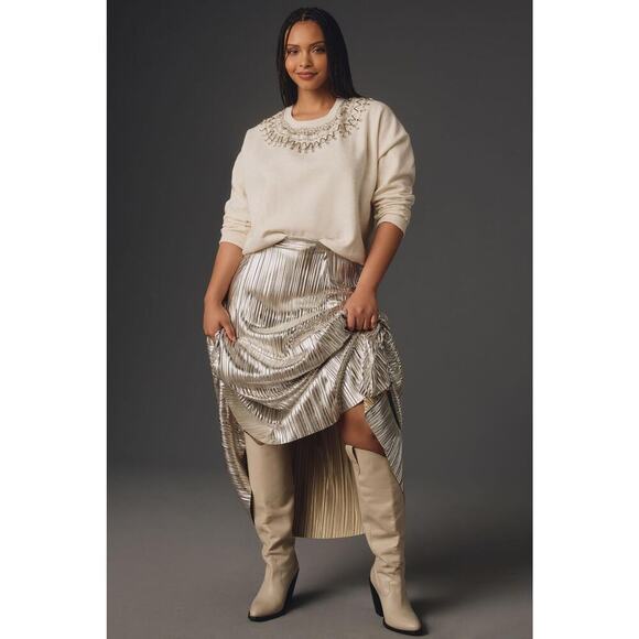 Anthropologie Maeve Embellished Collar Pullover Light Sand Size M - Picture 5 of 11